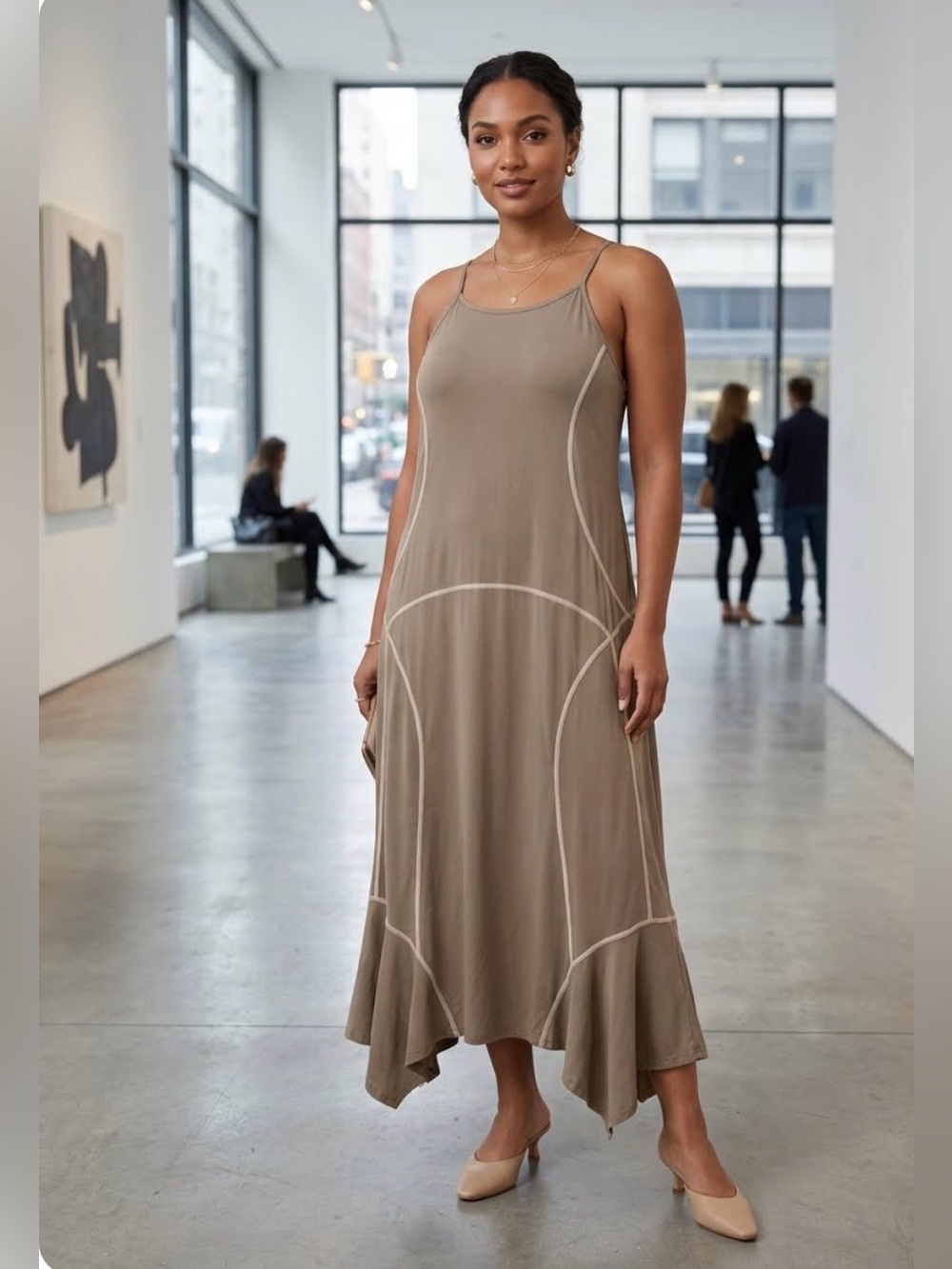 wild fable Taupe Maxi Slip Dress with White Contrast Stitching  has built braNWT